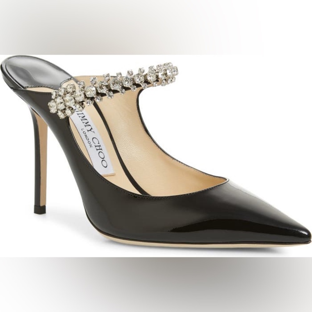 SOLD Jimmy Choo Bing 100 Crystal Embellished Black Patent Mule - Picture 1 of 16